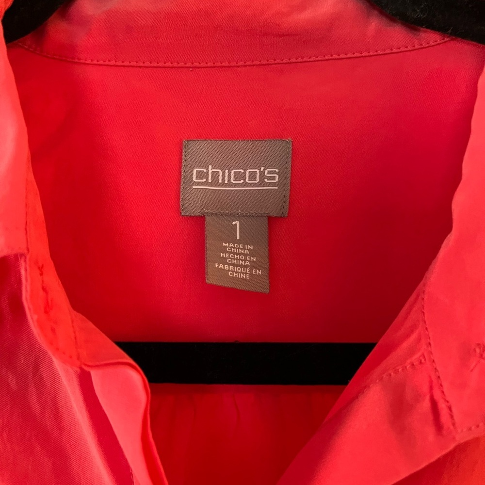 Chico's Orange Modal Button Down Shirttail Hem Shirt Long Sleeve Size Medium - Picture 3 of 4